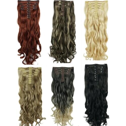 StrongBeauty 24" Natural Wave Full Head Clip in Synthetic Hair Extensions 8pcs 270g