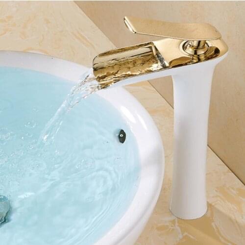 Vidric Free shipping Chrome & white Tall Waterfall Faucet Brass Bathroom Faucet Bathroom Basin Faucet Mixer Tap Hot & Cold Sink
