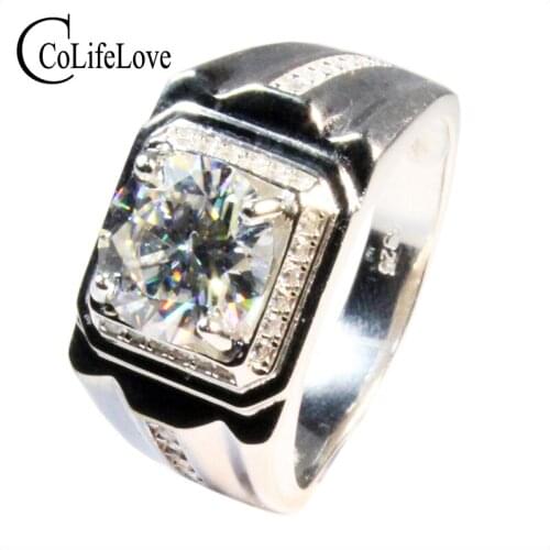 CoLife Jewelry 3ct Moissanite Ring for Man 9mm VVS Grade Moissanite Man Ring Solid 925 Silver Ring for Man Birthday Gift for Man