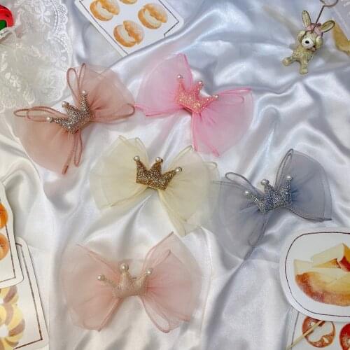 Korean Fashion Childrens Hairpin Headdress Beautiful Girl Princess Mesh Bowknot Crown Hair Clip Birthday Gifts Hair Accessories