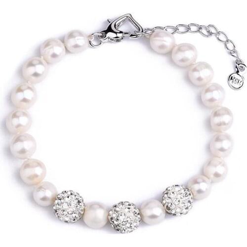 Natural freshwater pearl bracelet with a clay zircon bracelet for valentines day Pearls Jewelry Bracelet Femme Bracelet Perle