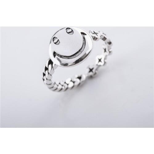 925 Sterling Silver Rings For Women Silver Fine Jewelry Engagement Ring Face Resizable Smiley Cross Brand Design Top Quality