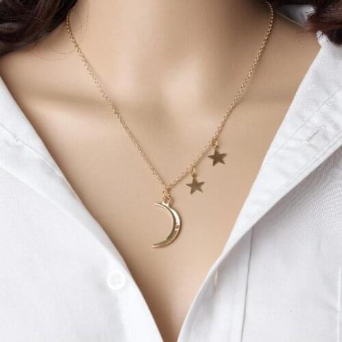 New Necklace Gold 2020 Fashion Two Moon Stars Moon Pendant Slack Female Statement Simple Female New Product Launch Delivery