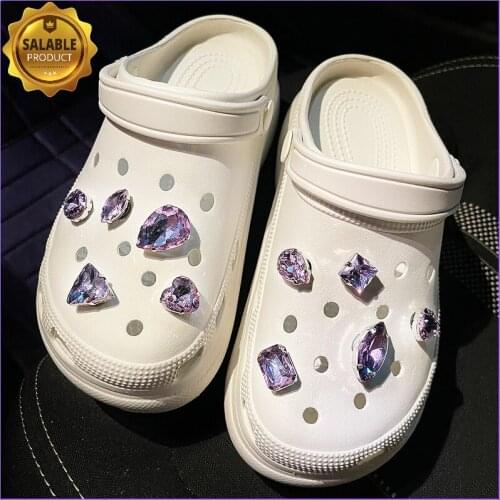 10pcs Purple Rhinestones Gem Crocses Charms Designer DIY Bling Sanrios Shoes Decaration for Croc JIBZ Clogs Kid Women Girl Gifts