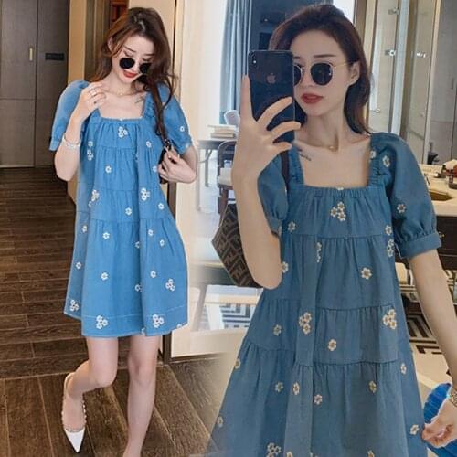 1811# Maternity Clothes Summer Cotton Short Sleeve Loose Stylish Dress for Pregnant Women Pregnancy Clothes