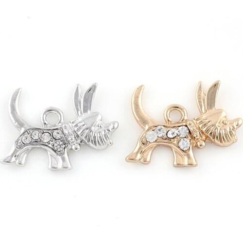 20Pcs/lot Cute Rhinestone Dog Shape Women Necklace Pendant Gold Color Pendant Charms For Handmade Jewelry 18*24mm