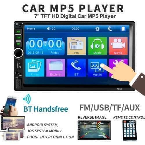 2Din 7018B 7" Touch Screen In Dash Bluetooth Car MP5 Player FM Radio Audio 1080P Video Media support Rear View Camera
