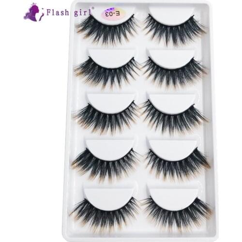 Flash Girl 3D Mink Eyelashes E03 Fluffy Soft Handmade Full Strip Lashes Natural Thick Colorful False Eyelashes For Party