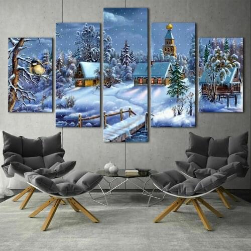 5 pcs Modern Home Wall Decor Canvas Picture Art HD Print Christmas Night Painting On Canvas for Living Room Unframe