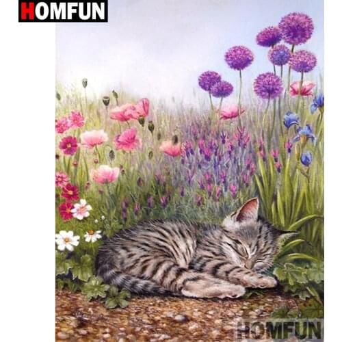 HOMFUN Full Square/Round Drill 5D DIY Diamond Painting "Cat flower grass" 3D Diamond Embroidery Cross Stitch Home Decor A30209