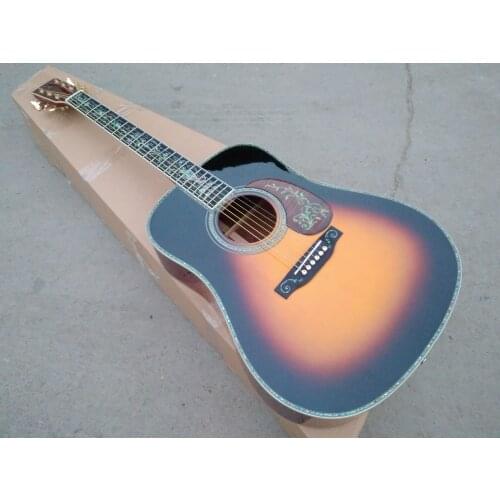 Free shipping AAAA all solid custom cocobolo wood dreadnought body HD fancy abalone sunburst acoustic electric guitar