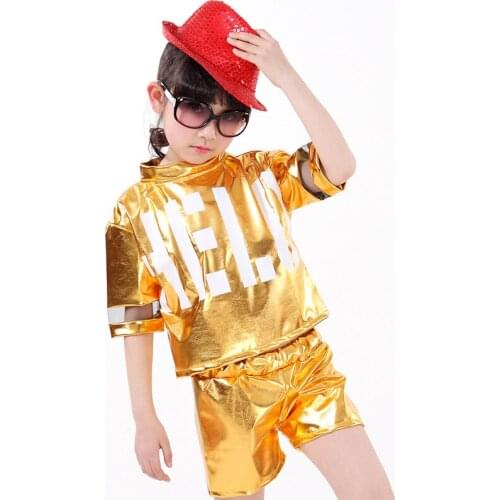 Free Shipping,silver Gold Children Girl Boy Performance Flashing Hip Hop Jazz Modern Dance Suit Costume Pants