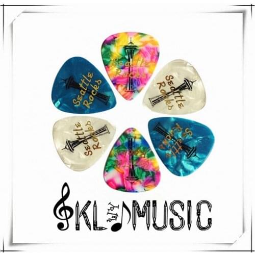 Celluloid-Pearl Picks,Customized Logo Printed Guitar Picks,Guitar Accessories,Logo Color Gold