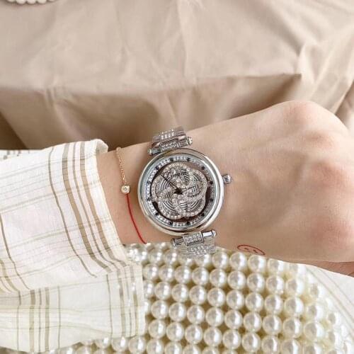 New Stylish Flower Spinning Watches for Women GOOD LUCK Gift Wrist watch Quartz Waterproof Crystals Watch Full Steel Bracelets