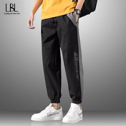 New Men Joggers Breathable Male Printting Trousers Casual Pants Man Fashion Patchwork Sweatpants Elastic Waist Streetwear 2021