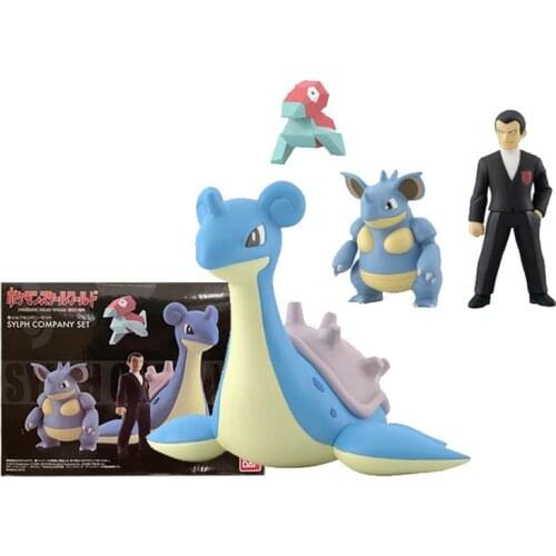 Bandai Pokemon Figures Toys Scale World Giovanni Porygon Sylph Company Set Genuine Anime Action Toy Figure Toys for Children