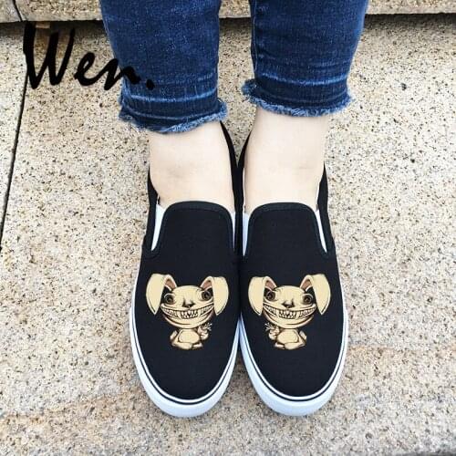 Wen Design Original Shoes Zombie Rabbit Tusk With Carrot Slip On Flats Canvas Sneakers White Black 2 Choices Unique Presents