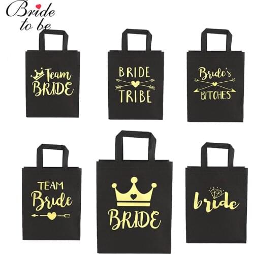 Team Bride Wedding Decoration Non-woven Bag Black with Gold Color Bride and Team Bride Gift Handbags Tote Bag Bachelorette Party