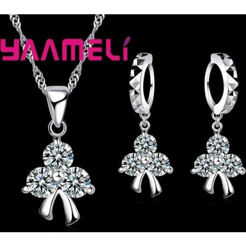 Fine 925 Sterling Silver Austrian Crystal Bridal Wedding Jewelry Sets Women Engagement Necklace Earring Sets Accessory