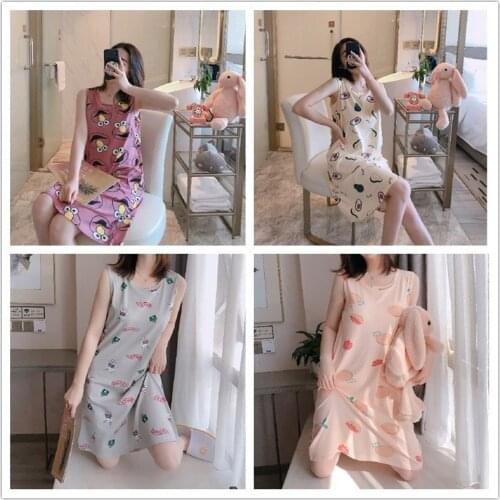 Summer Night Dress Women Nightgown Cartoon Print Sleepshirts sleeveless Nightie Cute Nightdress Sleepwear Plus Size 3XL