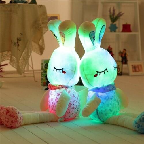 Cute LED Sensing Rabbit Doll Stuffed Animal Induction Light Toys Colorful Luminous Plush Toy for Birthday Gift (Without Battery)