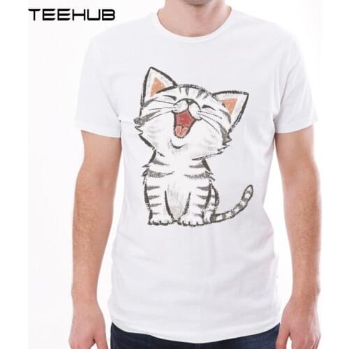 New Arrivals Happy Cat Men T-Shirt Fashion American Shorthair Printed t Shirt Short Sleeve O-Neck Tops Funny Cartoon Tee