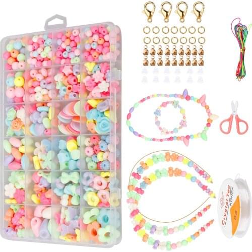 Beaded Bracelet DIY Jewelry Making Kit Acrylic Rings With Hair Ties Children Handmade Jewellery Crafts Toys For Girls Boys Beads