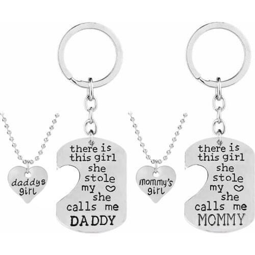 2pc/Set there is this girl she Stole My Heart She Calls Me Daddy/Mummy/Bea/Nana Family Key Chain Necklace Set Family Love Heart