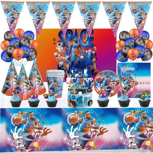 For 10People Space Party Supplies Jam Birthday Party Decorations Boys Favorite Basketball Disposable Tableware Balloons Set