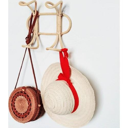Natural Rattan Wall Hooks Kids Garments Organizer Rack Clothes Hat Hanging Hook Hanger Home Hotel Baby Room Decor