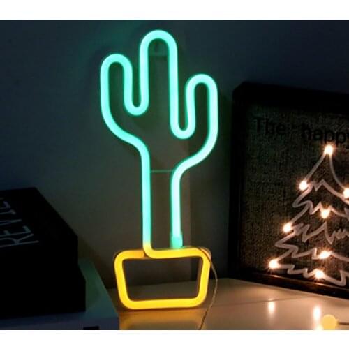 2021 The New Potted Cactus Led Neon Light Battery/USB Powered Cute Lamp for Bedroom Party Decor Holiday Gift Photo Background