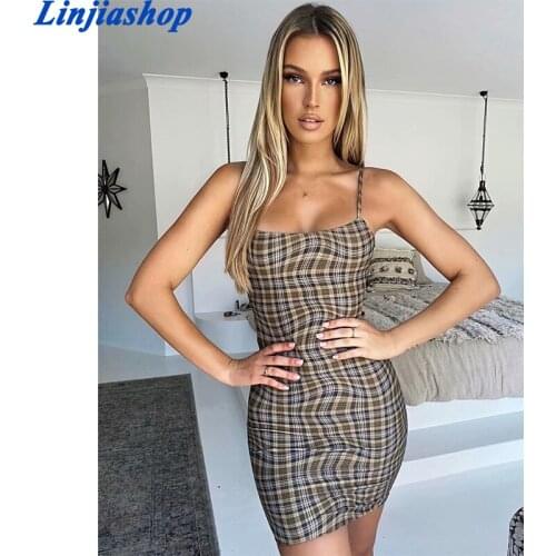 New Arrival Women Tube top short dress check print tight-fitting suspender mini dress sideways zipper closure