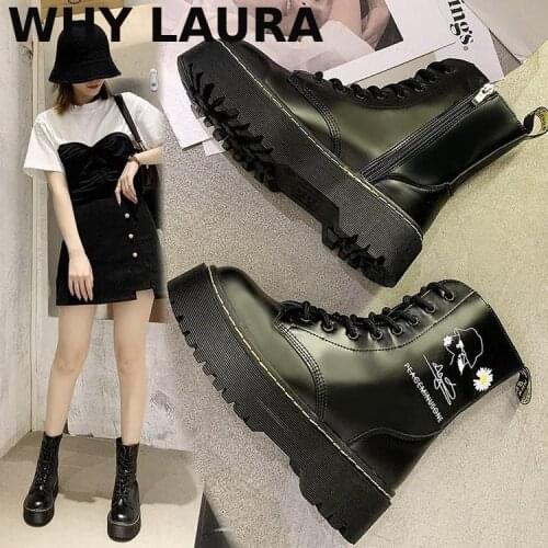 New Buckle winter motorcycle Boots Womens British Ankle Boots Gothic punk low heel non-slip ankle boots for women