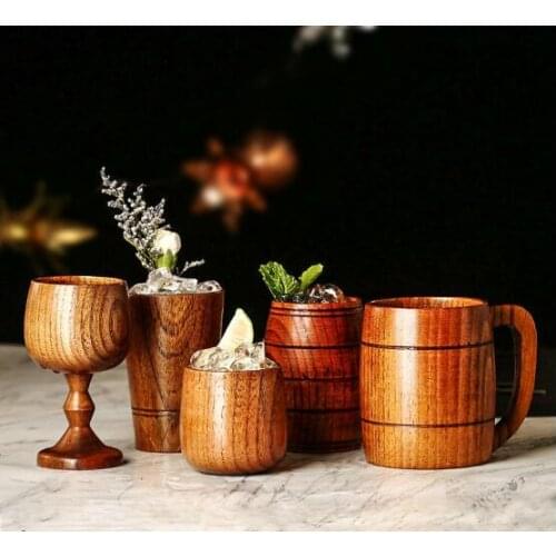 New Eco-friendly Classical Wooden Beer Tea Coffee Cup Mug Water Bottle Heatproof Home Office Party Drinkware