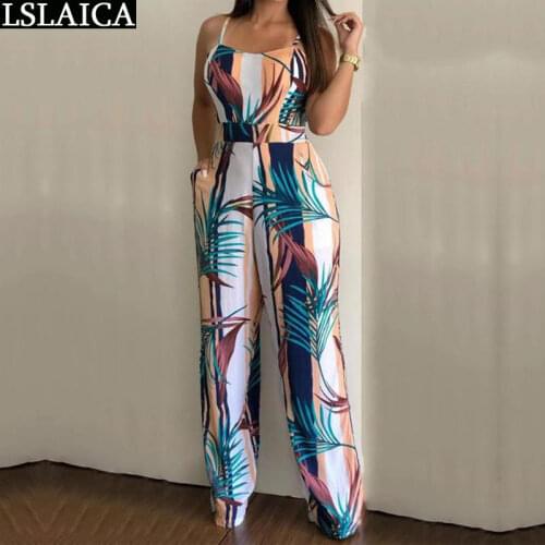 New women jumpsuit overalls backless sleeveless sling print sexy rompers womens jumpsuit slim fashion casual women bodysuit