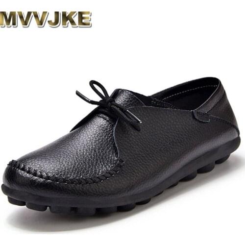 MVVJKE Plus Size Women Shoes Women Genuine Leather Shoes Flat Shoes Spring Autumn Casual Women Shoes Female Sapato ShoesE094