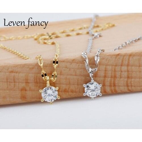 Wholesale 925 Pure Silver Six-Claw Zircon Solitare Necklace Golden Sequin Chain Choker Necklace for Women Girls Jewelry Gift