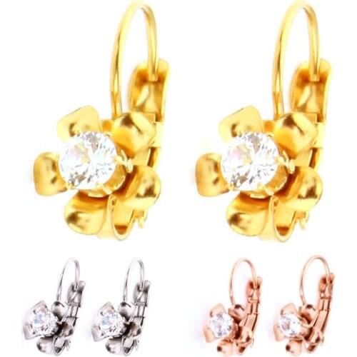 OUFEI Stainless Steel Flower Earrings Rhinestone Stud Earrings For Women Jewelry Earrings 2019 Wholesale Fashion Jewelry