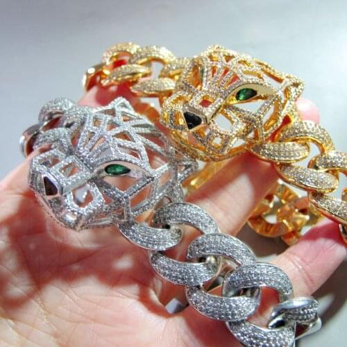 Couple Hippop Hollow Leopard head bracelet For Women Zirconia Stone Animal Panther Jewelry punk Jewellery mens bracelets 2020