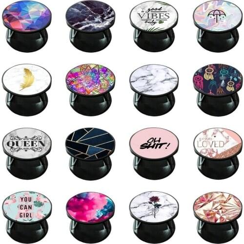 For Mobile Phones Round Color Drawing Donut Phone Holder Expanding Stand and Grip Mount for iPhone