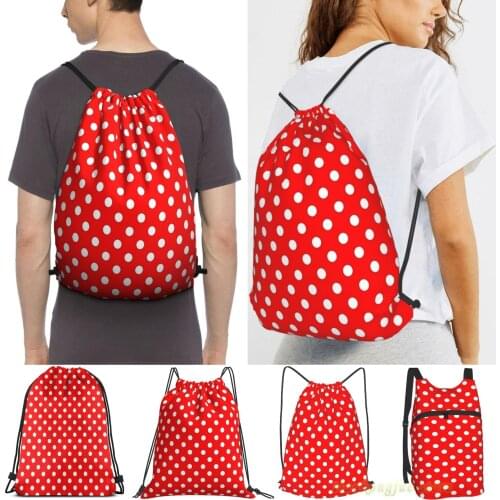 Polka Dot White On Red Women Drawstring Sackpack Gym Bags Men Outdoor Travel Backpacks For Training Fitness Swimming Bag