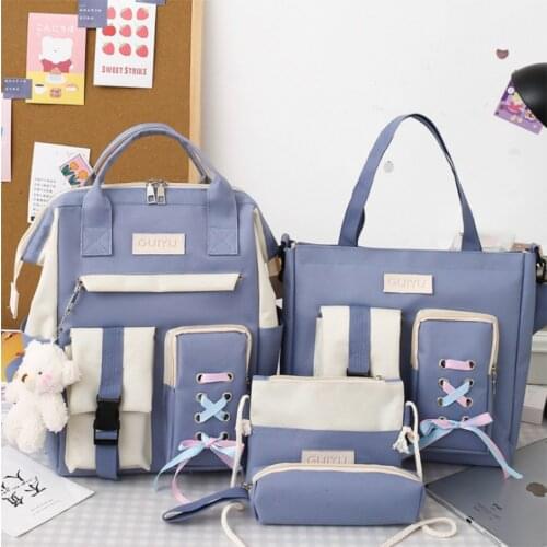 Female Backpack Korean Version Harajuku Campus Junior High School Students Simple Schoolbag Fashion Canvas Shoulder Bag Child