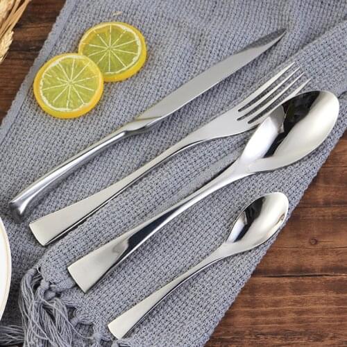 Silver Stainless Steel Cutlery Set Mirror Coffee Dessert Spoons Steak Forks Knives Dinnerware Suit Portable Western Tableware