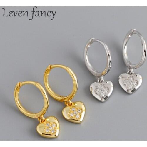 Four-leaf Clover Crystal Love Heart Shaped Gold 925 Sterling Silver Hoop Earrings Wedding Promise Engagement Circle Earring 925