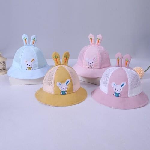 NEW Cute rabbit Baby Hat Summer fishermans hat thin Breathable Cotton Boys Girls Bucket Hat Solid Color Infant Toddler Sun Beac