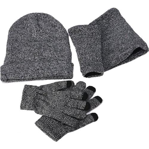 Hat Men Autumn Winter Warm Knitted Fashion Fluffy Woolen Hat Plush Gloves Scarf Set