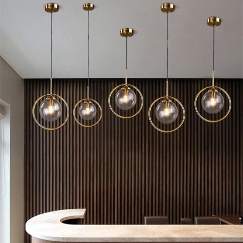 Modern Glass Pendant Lights Golden Ring Pendant Lamps Living Room Nordic Kitchen Hanging Lamp Bar Indoor Decor Lighting Fixtures