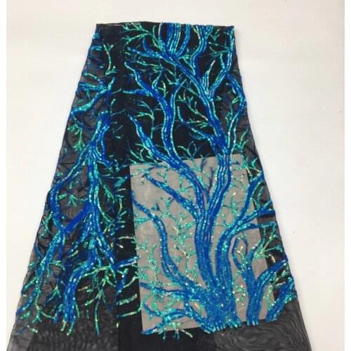 5yards/pc) High quality blue-green sequins embroidered French net lace attractive African party tulle lace for dress FSS315