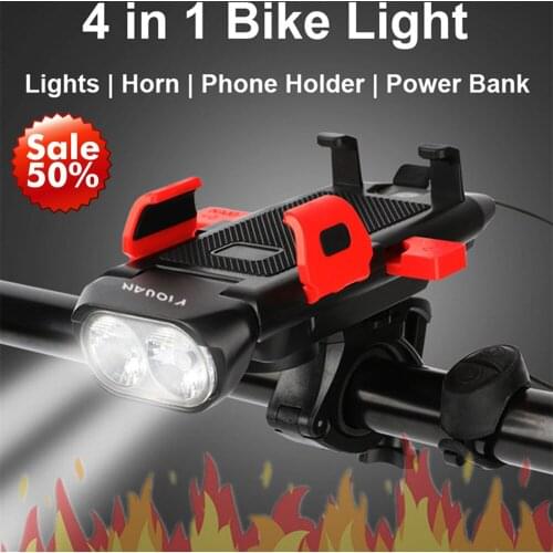 Bicycle Light Set Speaker Phone Stand Power Bank 4 in 1 Waterproof Riding Headlight Bicycle Front Light Bicycle Accessories