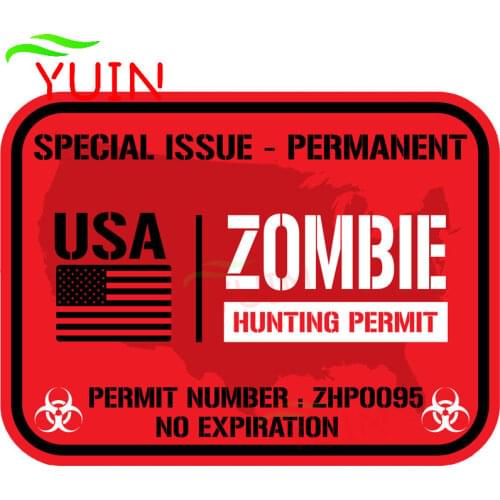 OUTBREAK RESPONSE TEAM Lnterest USA ZOMBIE HUNTING PERMIT Car Sticker Personalized Cars Accessories PVC Waterproof Decal 10*8cm